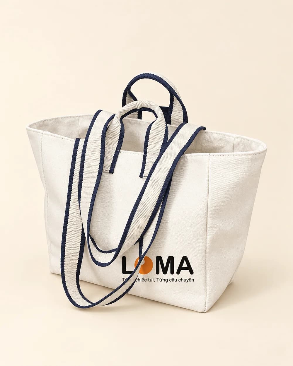 Túi Canvas lớn quai xanh navy: Bản lớn, hai màu kem và đen