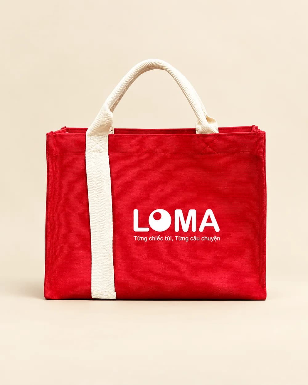 Túi Đay Dài đỏ: Canvas đỏ quai kem, in logo